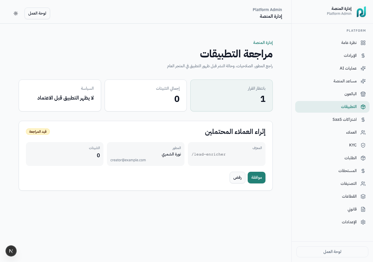 مراجعة تطبيقات المنصة