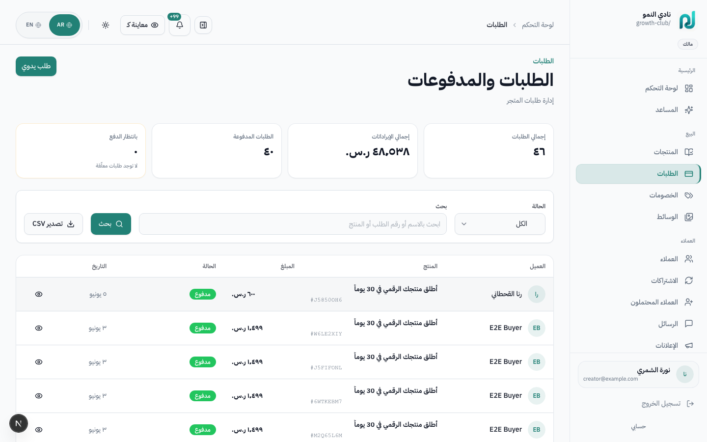 الطلبات